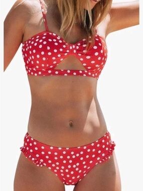 Cupshe Red White Polka Dot Cutout Bikini